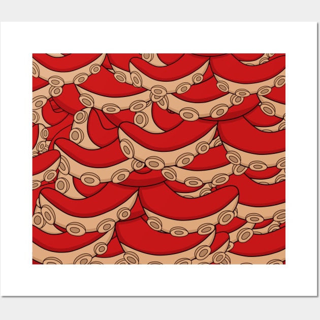 Red Octopus Tentacle Patterns Wall Art by pako-valor